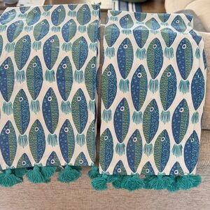 Set of Two  Patterned Dish Towels with Tassels New